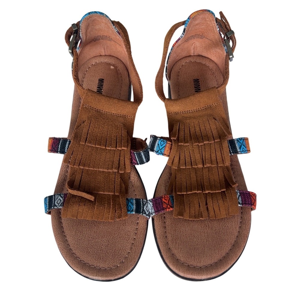 Minnetonka Leather Sandals Strappy Aztec Design SZ: 7